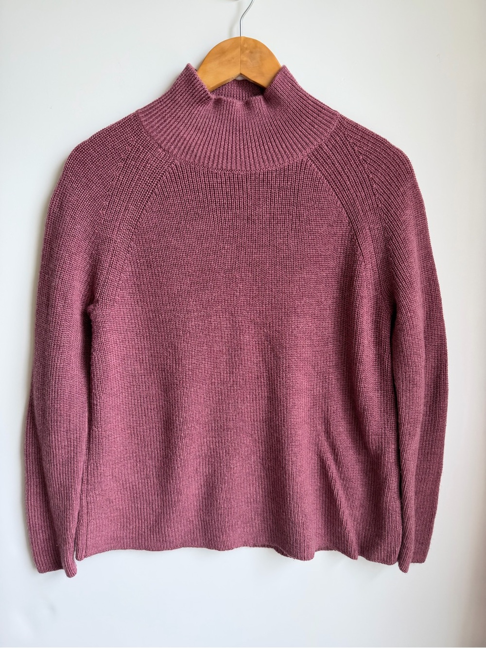 Eileen Fisher 100% Fine Merino Wool Knit Mock Neck Sweater Medium Petite